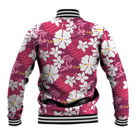 Pink Hawaiian Hibiscus Monstera Baseball Jacket Grunge Stylized