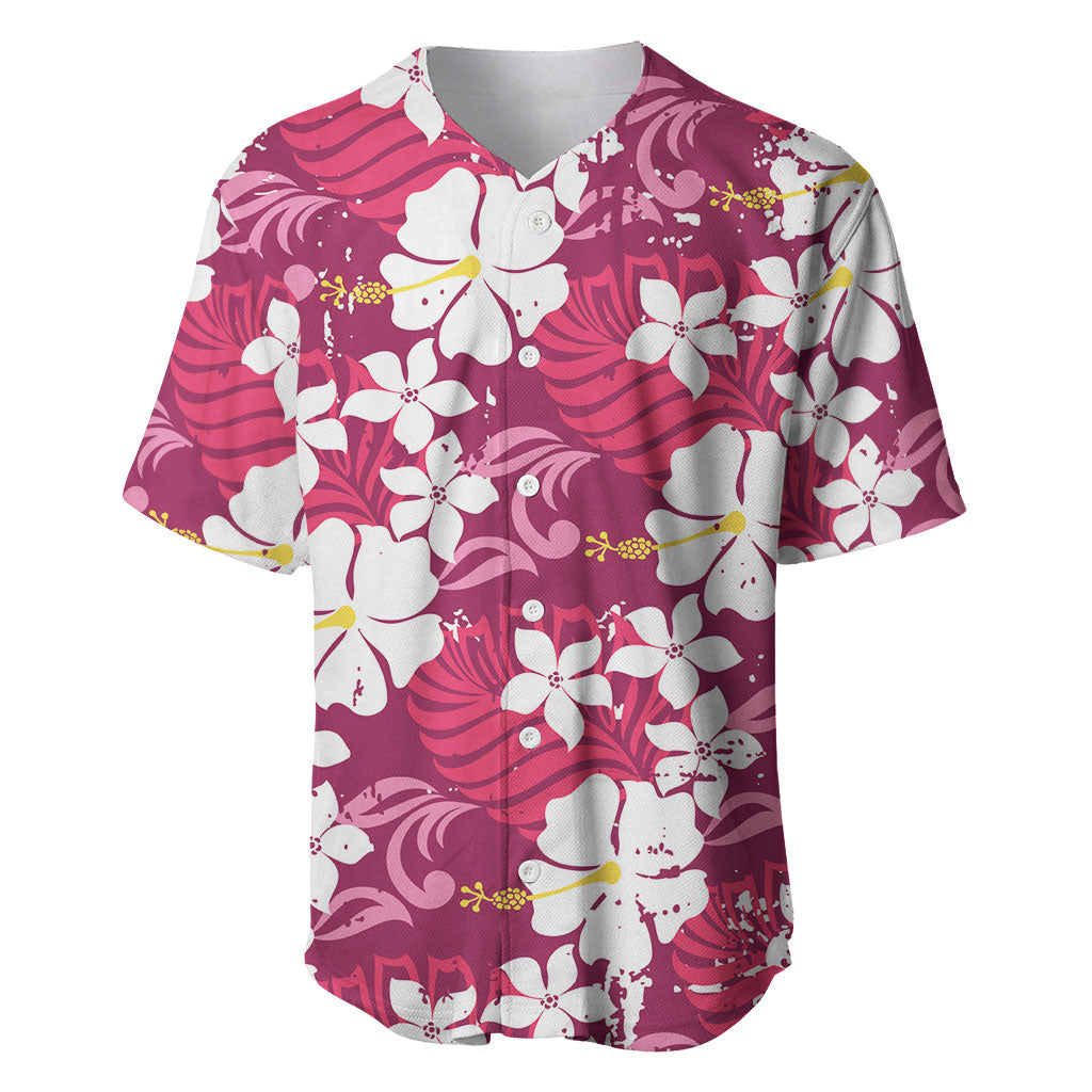 Pink Hawaiian Hibiscus Monstera Baseball Jersey Grunge Stylized