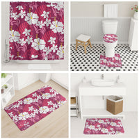 Pink Hawaiian Hibiscus Monstera Bathroom Set Grunge Stylized LT01 - Polynesian Pride