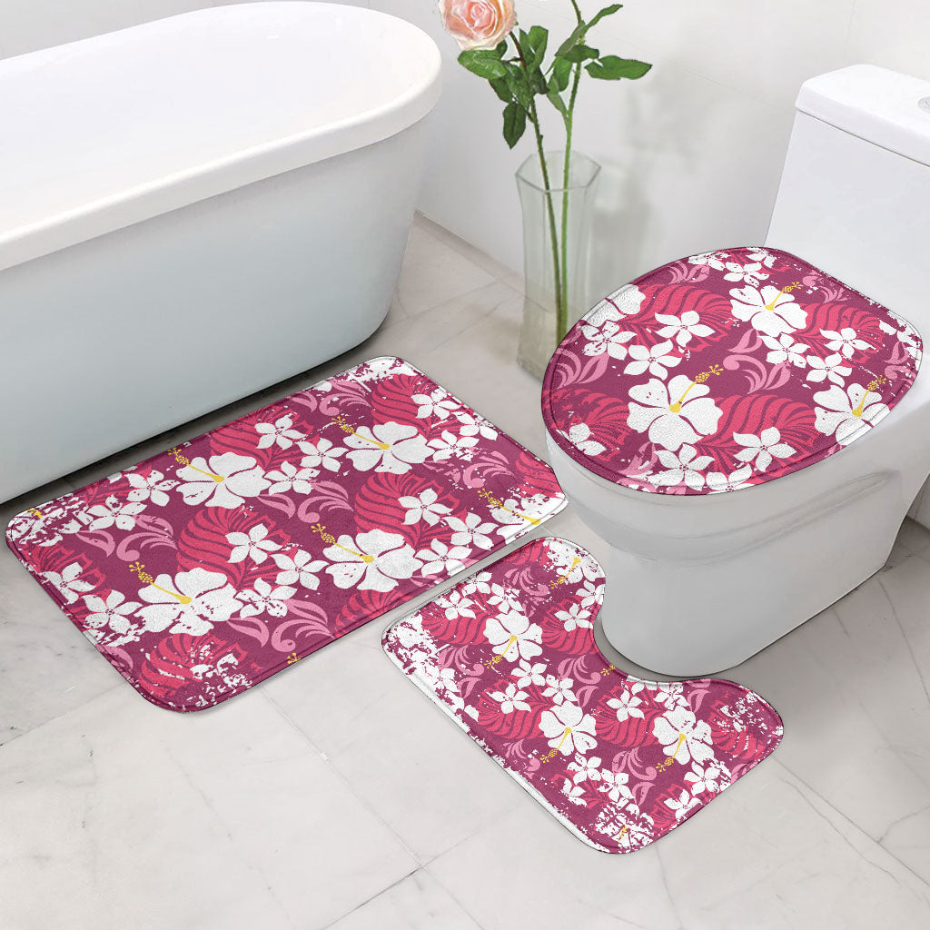 Pink Hawaiian Hibiscus Monstera Bathroom Set Grunge Stylized LT01 - Polynesian Pride