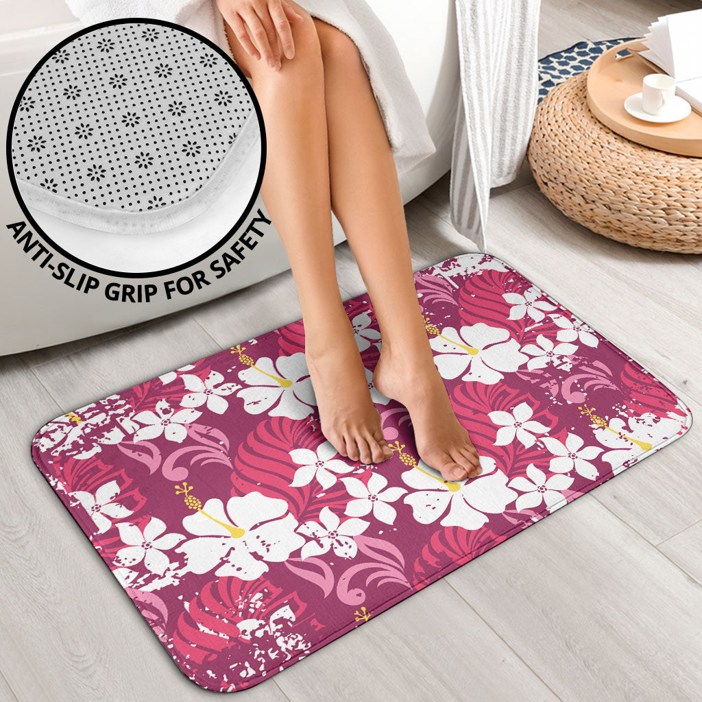 Pink Hawaiian Hibiscus Monstera Bathroom Set Grunge Stylized LT01 - Polynesian Pride
