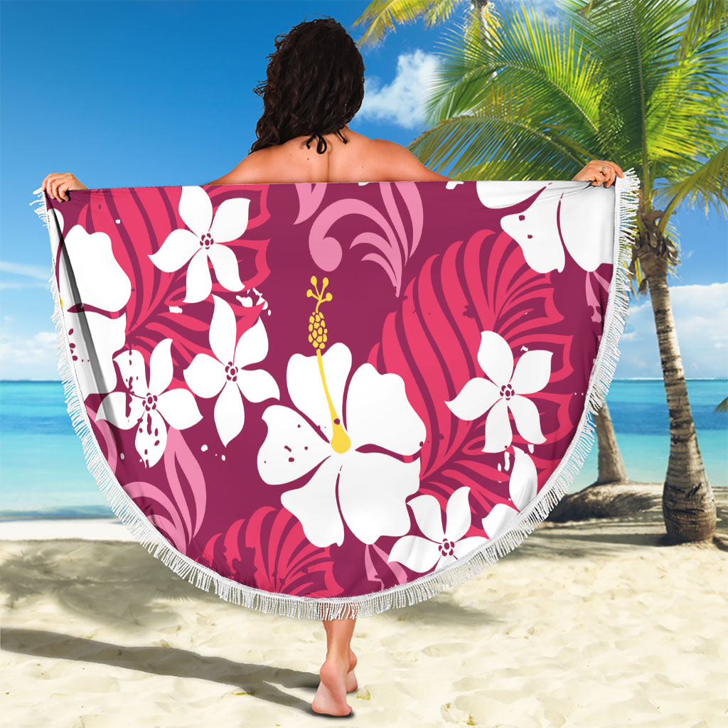 Pink Hawaiian Hibiscus Monstera Beach Blanket Grunge Stylized