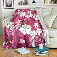 Pink Hawaiian Hibiscus Monstera Blanket Grunge Stylized LT01 Pink - Polynesian Pride