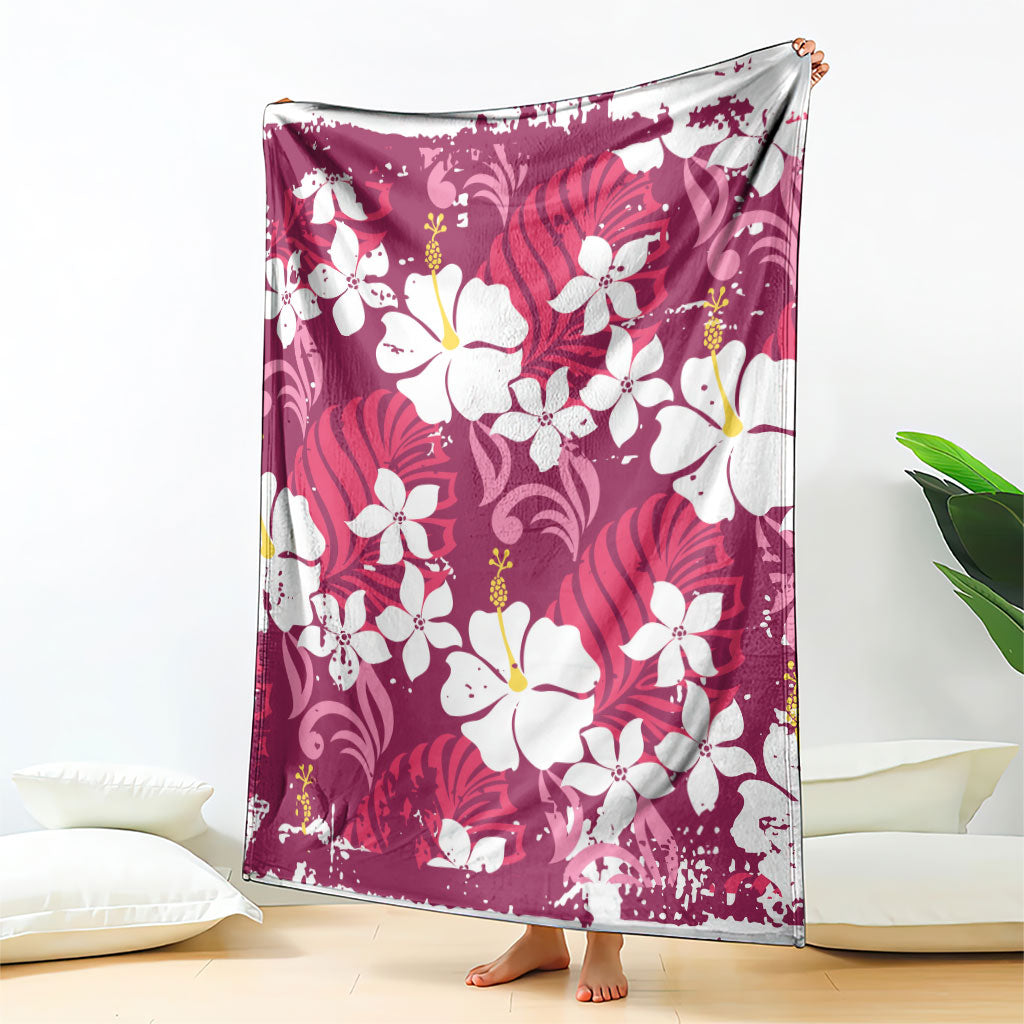 Pink Hawaiian Hibiscus Monstera Blanket Grunge Stylized LT01 - Polynesian Pride