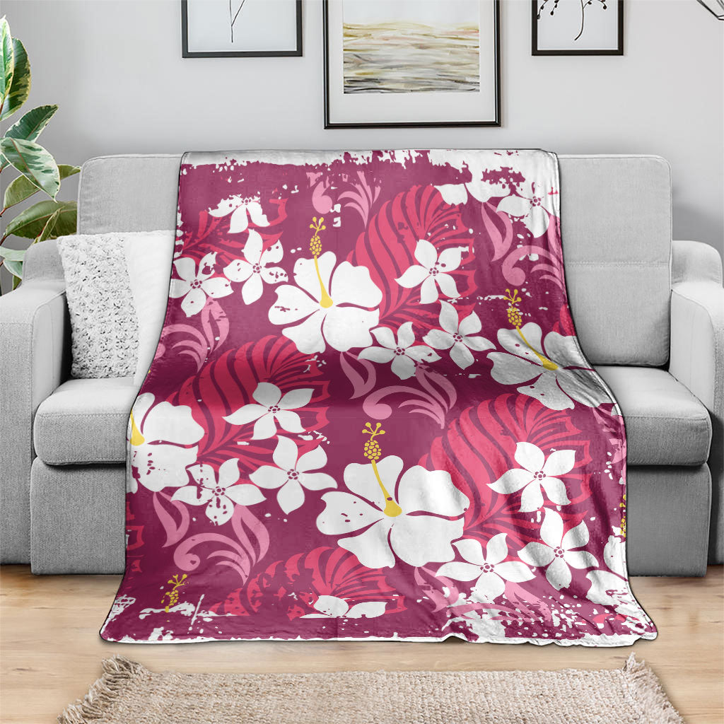 Pink Hawaiian Hibiscus Monstera Blanket Grunge Stylized LT01 - Polynesian Pride