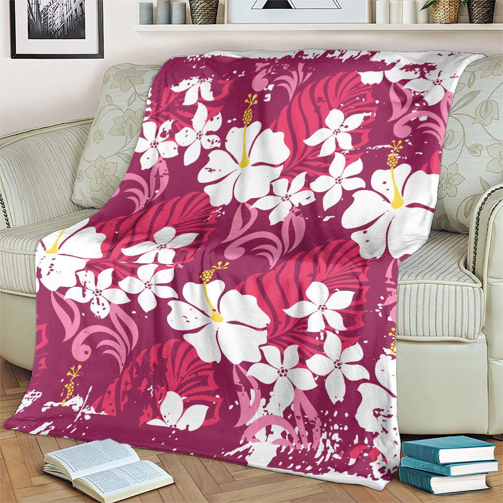 Pink Hawaiian Hibiscus Monstera Blanket Grunge Stylized LT01 - Polynesian Pride