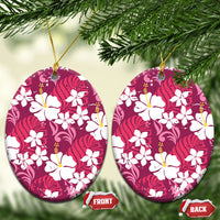 Pink Hawaiian Hibiscus Monstera Ceramic Ornament Grunge Stylized LT01 Oval Pink - Polynesian Pride