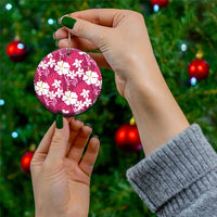 Pink Hawaiian Hibiscus Monstera Ceramic Ornament Grunge Stylized LT01 - Polynesian Pride