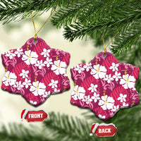Pink Hawaiian Hibiscus Monstera Ceramic Ornament Grunge Stylized LT01 Snow Flake Pink - Polynesian Pride