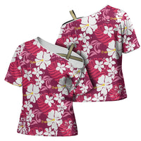 Pink Hawaiian Hibiscus Monstera Cross Shoulder Shirt Grunge Stylized LT01 - Polynesian Pride