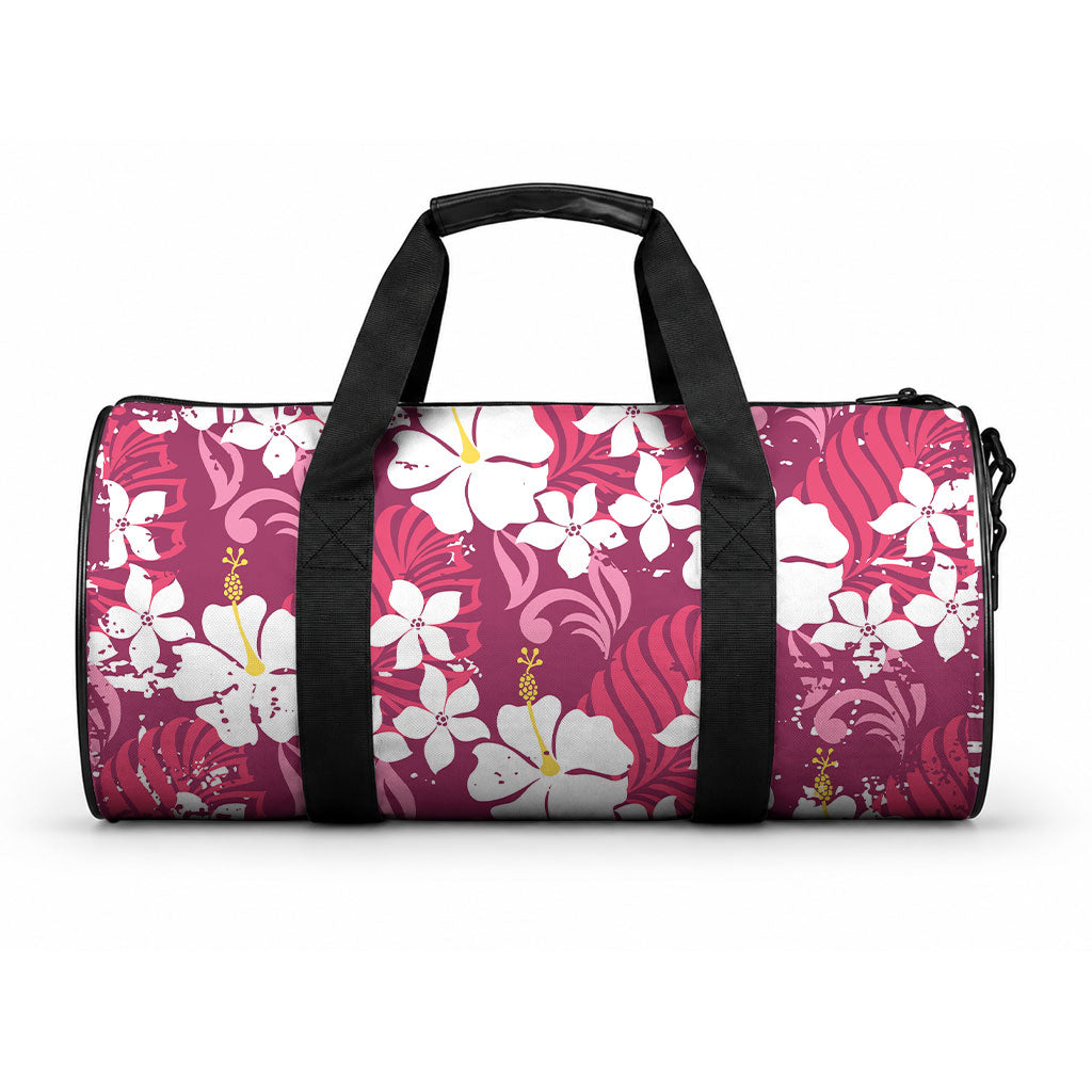Pink Hawaiian Hibiscus Monstera Duffle Bag Grunge Stylized