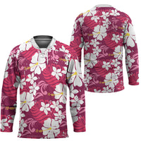 Pink Hawaiian Hibiscus Monstera Hockey Jersey Grunge Stylized LT01 - Polynesian Pride