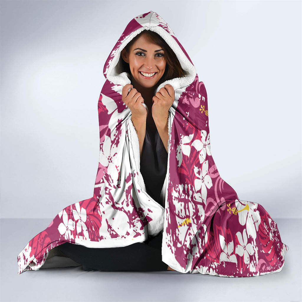 Pink Hawaiian Hibiscus Monstera Hooded Blanket Grunge Stylized LT01 - Polynesian Pride