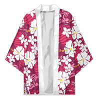 Pink Hawaiian Hibiscus Monstera Kimono Grunge Stylized