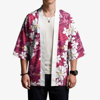 Pink Hawaiian Hibiscus Monstera Kimono Grunge Stylized