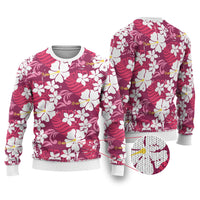 Pink Hawaiian Hibiscus Monstera Ugly Christmas Sweater Grunge Stylized LT01 Pink - Polynesian Pride