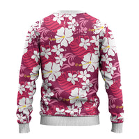 Pink Hawaiian Hibiscus Monstera Ugly Christmas Sweater Grunge Stylized LT01 - Polynesian Pride