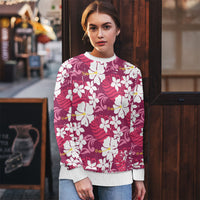 Pink Hawaiian Hibiscus Monstera Ugly Christmas Sweater Grunge Stylized LT01 - Polynesian Pride