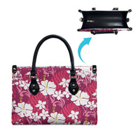 Pink Hawaiian Hibiscus Monstera Leather Bag Grunge Stylized LT01 - Polynesian Pride