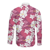 Pink Hawaiian Hibiscus Monstera Long Sleeve Button Shirt Grunge Stylized LT01 - Polynesian Pride