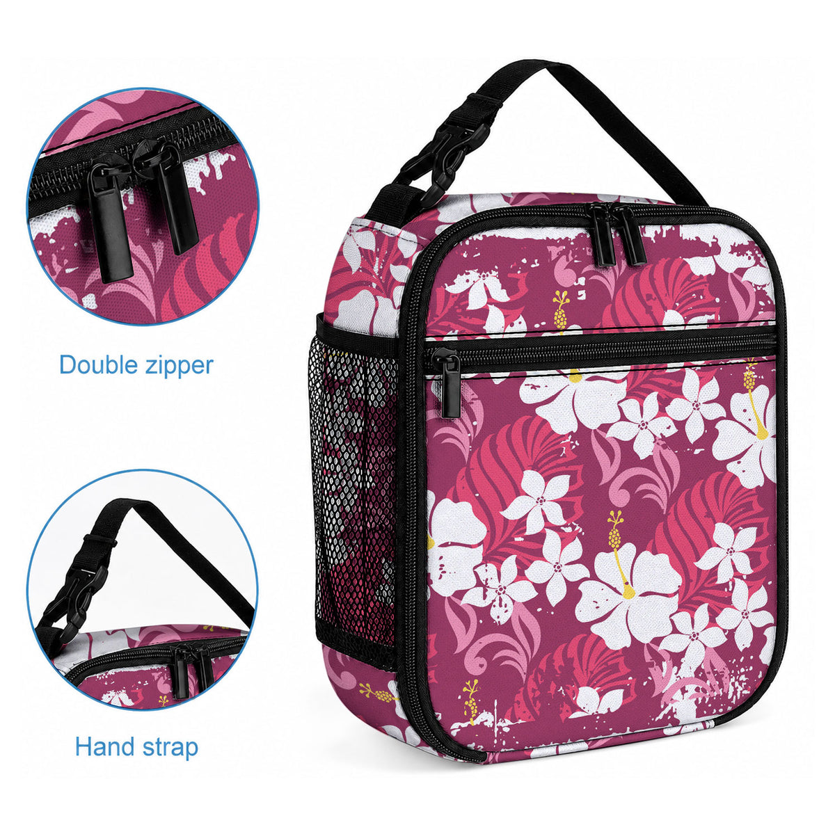Pink Hawaiian Hibiscus Monstera Lunch Bag Grunge Stylized LT01 - Polynesian Pride