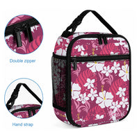Pink Hawaiian Hibiscus Monstera Lunch Bag Grunge Stylized LT01 - Polynesian Pride