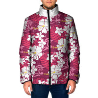 Pink Hawaiian Hibiscus Monstera Padded Jacket Grunge Stylized
