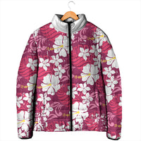 Pink Hawaiian Hibiscus Monstera Padded Jacket Grunge Stylized