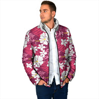 Pink Hawaiian Hibiscus Monstera Padded Jacket Grunge Stylized