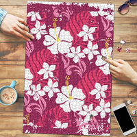 Pink Hawaiian Hibiscus Monstera Puzzle Grunge Stylized