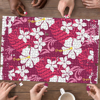 Pink Hawaiian Hibiscus Monstera Puzzle Grunge Stylized