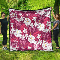 Pink Hawaiian Hibiscus Monstera Quilt Grunge Stylized