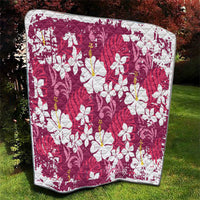Pink Hawaiian Hibiscus Monstera Quilt Grunge Stylized