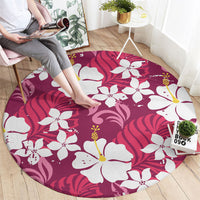 Pink Hawaiian Hibiscus Monstera Round Carpet Grunge Stylized