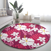 Pink Hawaiian Hibiscus Monstera Round Carpet Grunge Stylized