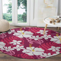 Pink Hawaiian Hibiscus Monstera Round Carpet Grunge Stylized