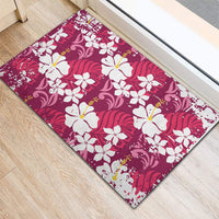 Pink Hawaiian Hibiscus Monstera Rubber Doormat Grunge Stylized LT01 - Polynesian Pride