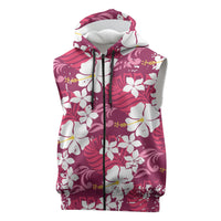 Pink Hawaiian Hibiscus Monstera Sleeveless Zip Hoodie Grunge Stylized LT01 Pink - Polynesian Pride