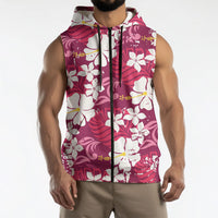 Pink Hawaiian Hibiscus Monstera Sleeveless Zip Hoodie Grunge Stylized LT01 - Polynesian Pride