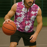 Pink Hawaiian Hibiscus Monstera Sleeveless Zip Hoodie Grunge Stylized LT01 - Polynesian Pride