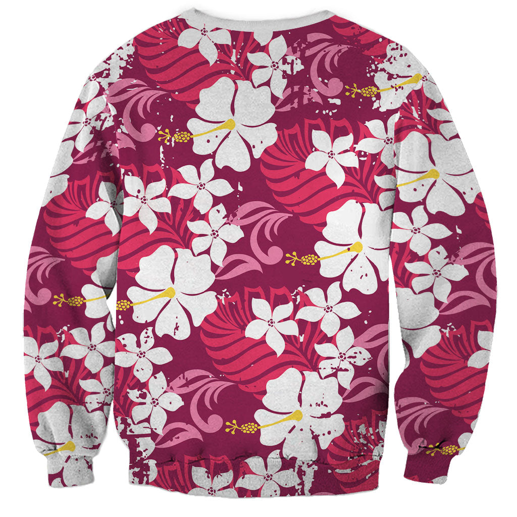 Pink Hawaiian Hibiscus Monstera Sweatshirt Grunge Stylized