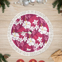 Pink Hawaiian Hibiscus Monstera Tree Skirt Grunge Stylized LT01 Fringed Pink - Polynesian Pride