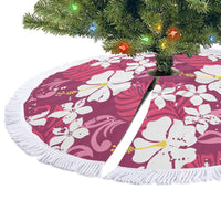 Pink Hawaiian Hibiscus Monstera Tree Skirt Grunge Stylized LT01 - Polynesian Pride