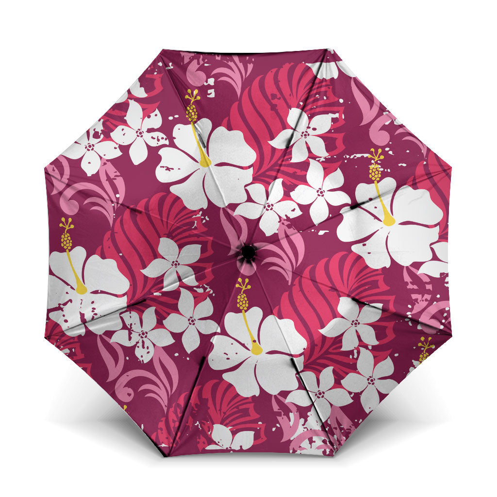 Pink Hawaiian Hibiscus Monstera Umbrella Grunge Stylized