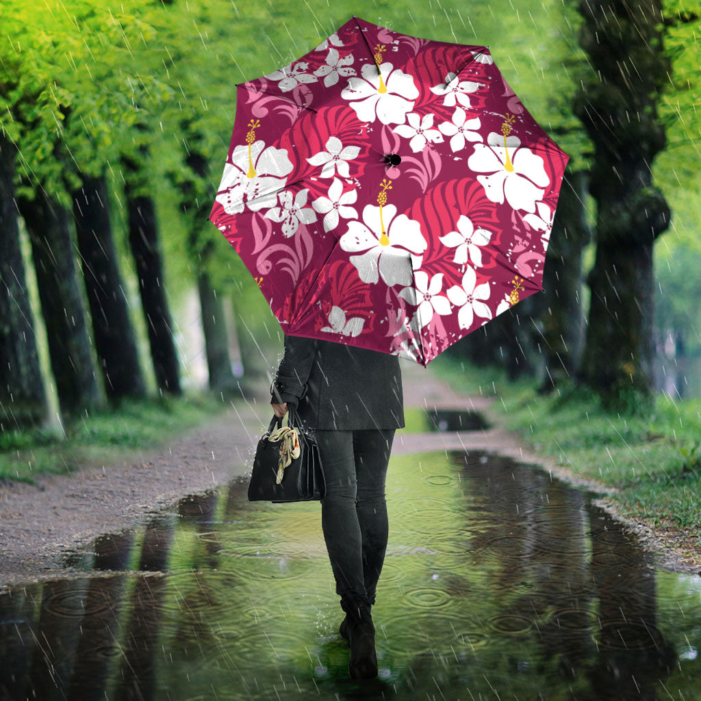 Pink Hawaiian Hibiscus Monstera Umbrella Grunge Stylized
