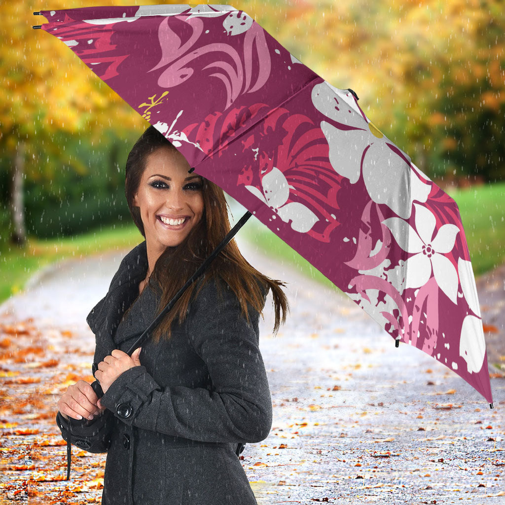 Pink Hawaiian Hibiscus Monstera Umbrella Grunge Stylized