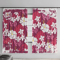 Pink Hawaiian Hibiscus Monstera Window Curtain Grunge Stylized