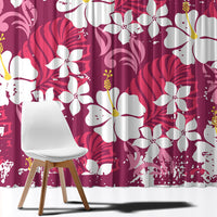 Pink Hawaiian Hibiscus Monstera Window Curtain Grunge Stylized