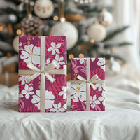 Pink Hawaiian Hibiscus Monstera Wrapping Paper Grunge Stylized