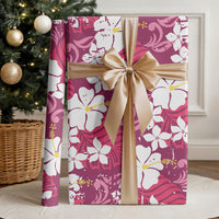 Pink Hawaiian Hibiscus Monstera Wrapping Paper Grunge Stylized